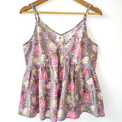 Grey Tropical Sleeveless Cotton Strappy Tank Top