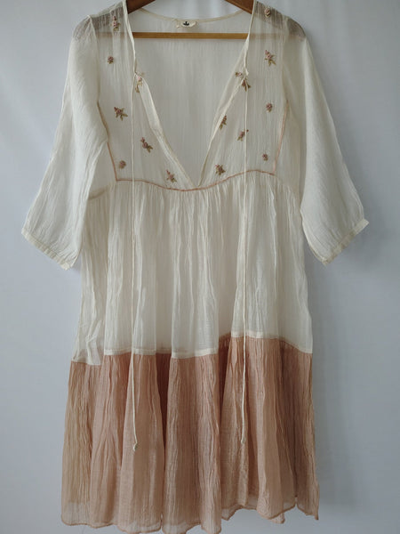 Ivory Hand Embroidered Sheer Cotton Silk Dress
