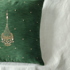 Green Gota Patti Hand Embroidery Cotton Silk Cushion Covers