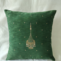 Green Gota Patti Hand Embroidery Cotton Silk Cushion Covers