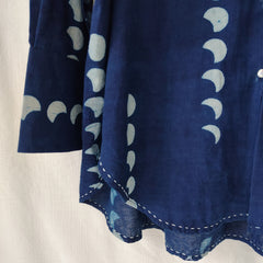 Indigo Moon Phases Loose Fit Cotton Shirt Block Print