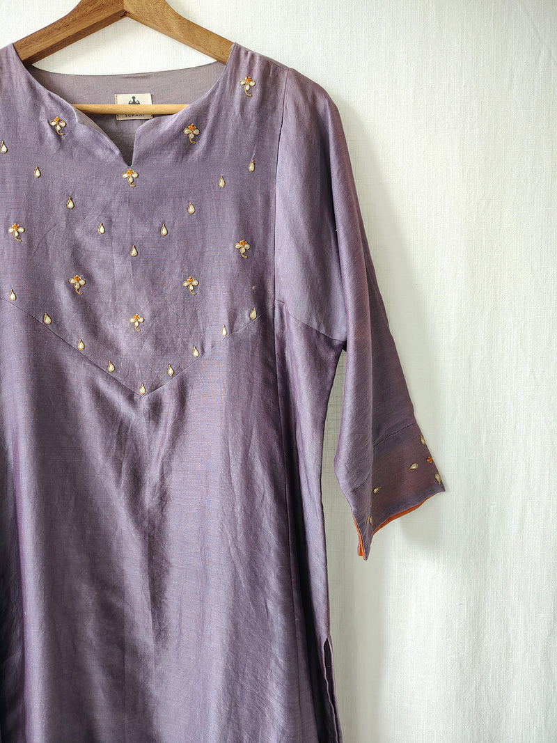 Lavender Gota Patti Hand Embroidered Kurta & Pants Set