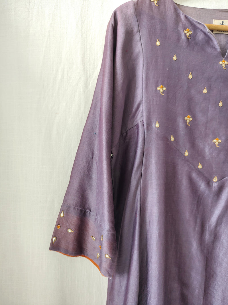 Lavender Gota Patti Hand Embroidered Kurta & Pants Set