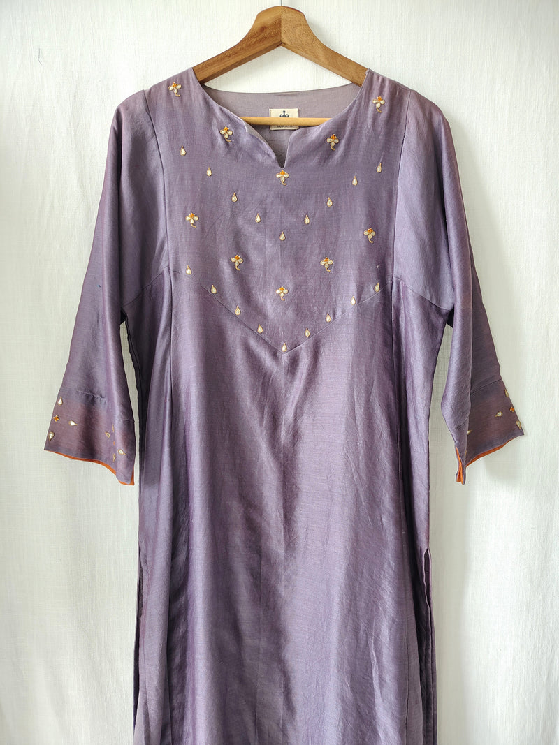 Lavender Gota Patti Hand Embroidered Kurta & Pants Set