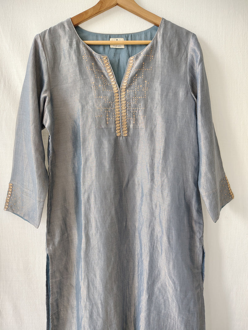 Grey Gold Gota Patti Hand Embroidered Kurta & Pants Set