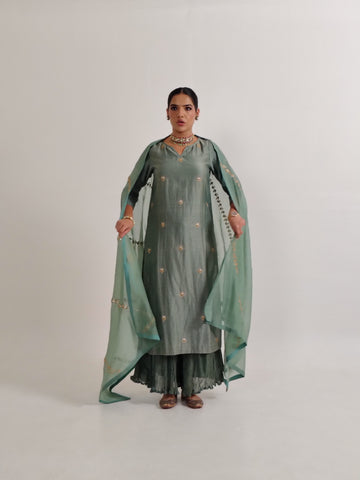 Sage Green Gota-Patti Chanderi Sharara Set