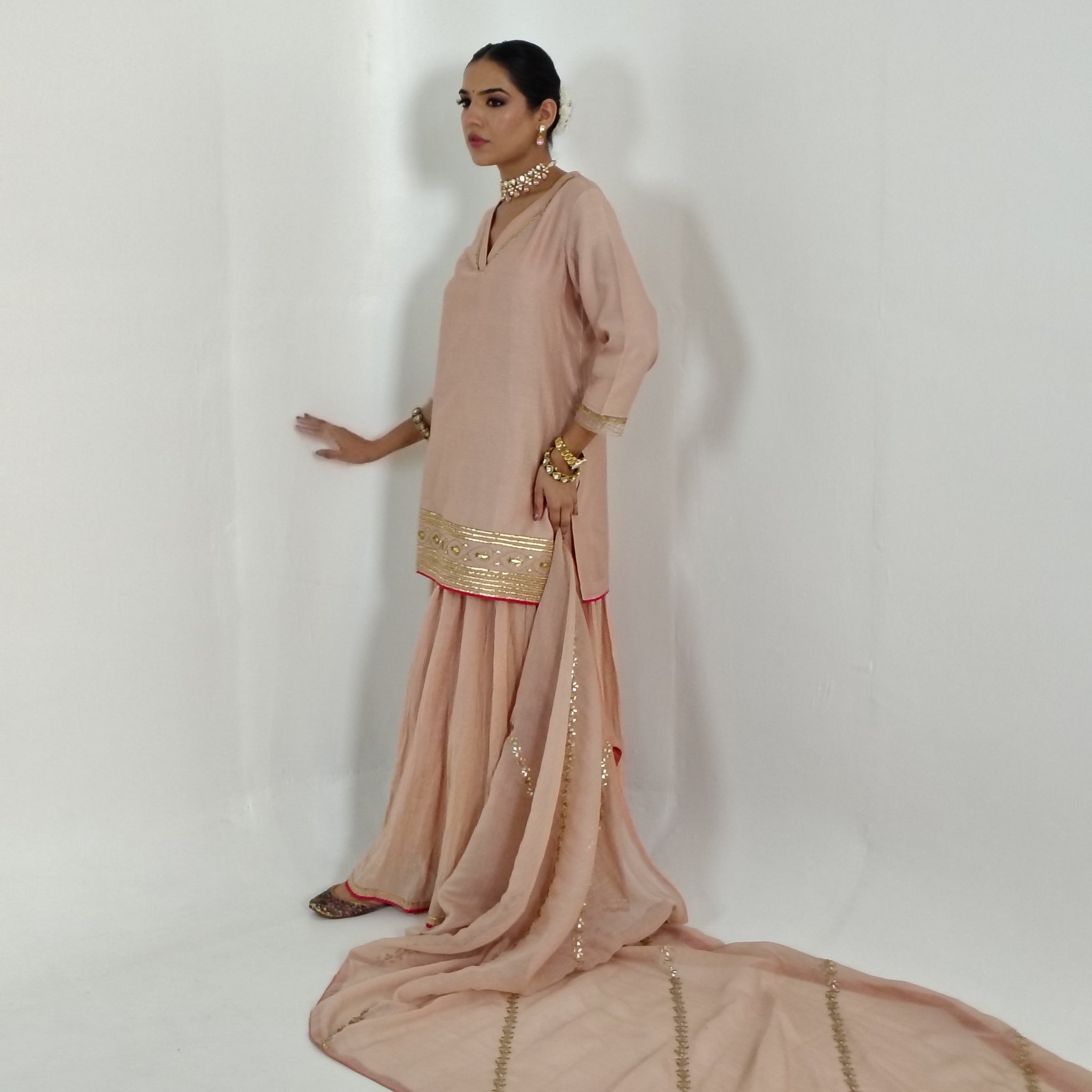 Pale Pink Aari Gota-Patti Sharara Set