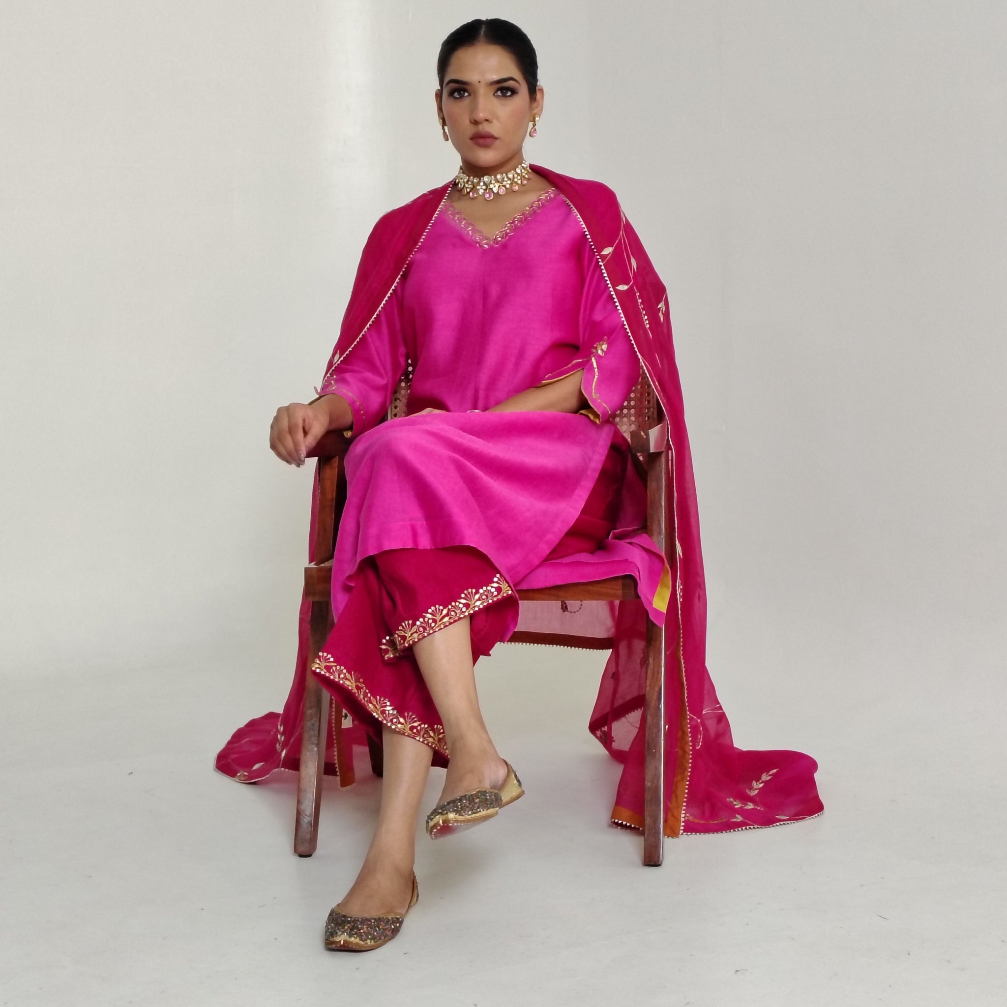 Rose Pink Embroidered Gota-Patti Kurta Set