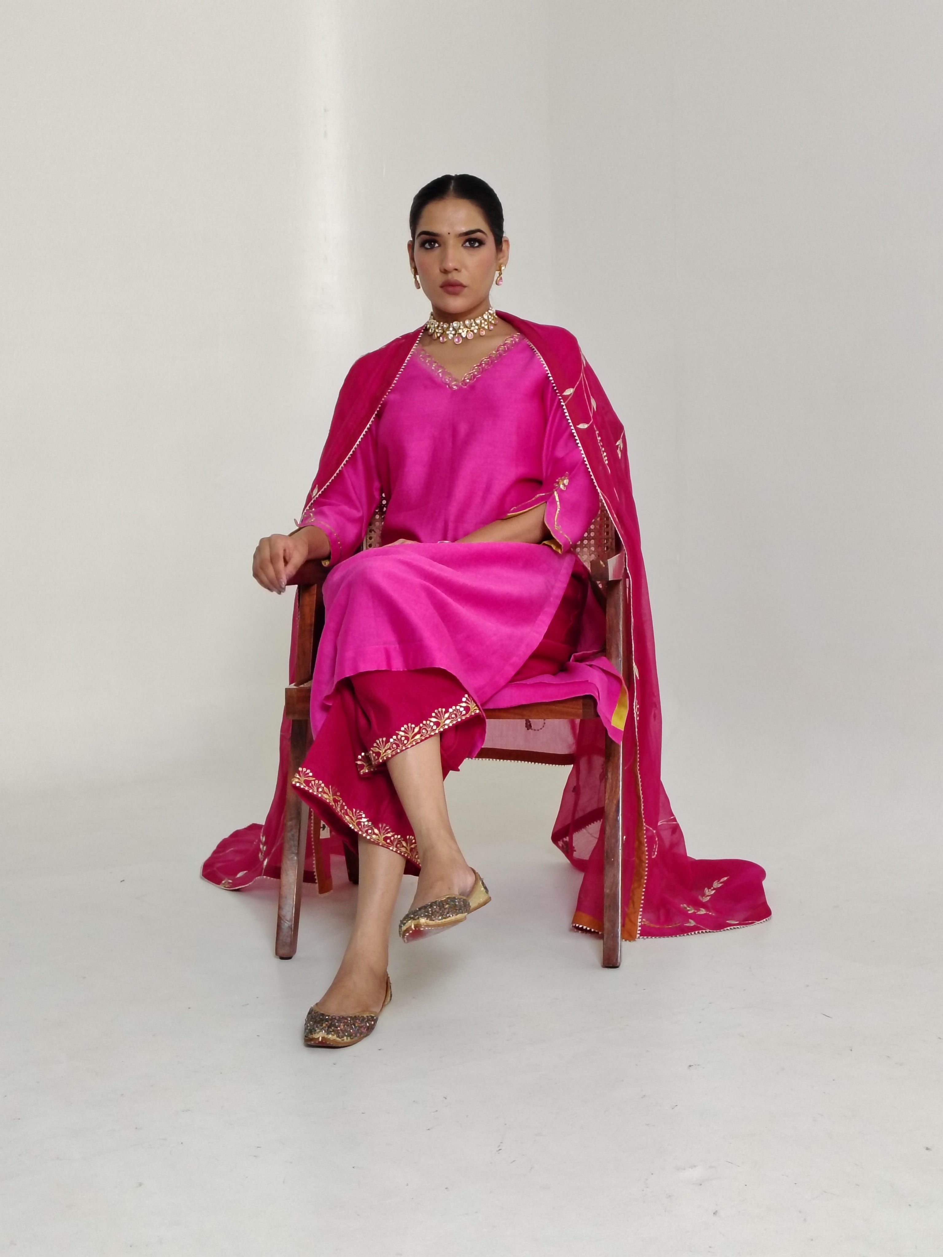 Rose Pink Embroidered Gota-Patti Kurta Set