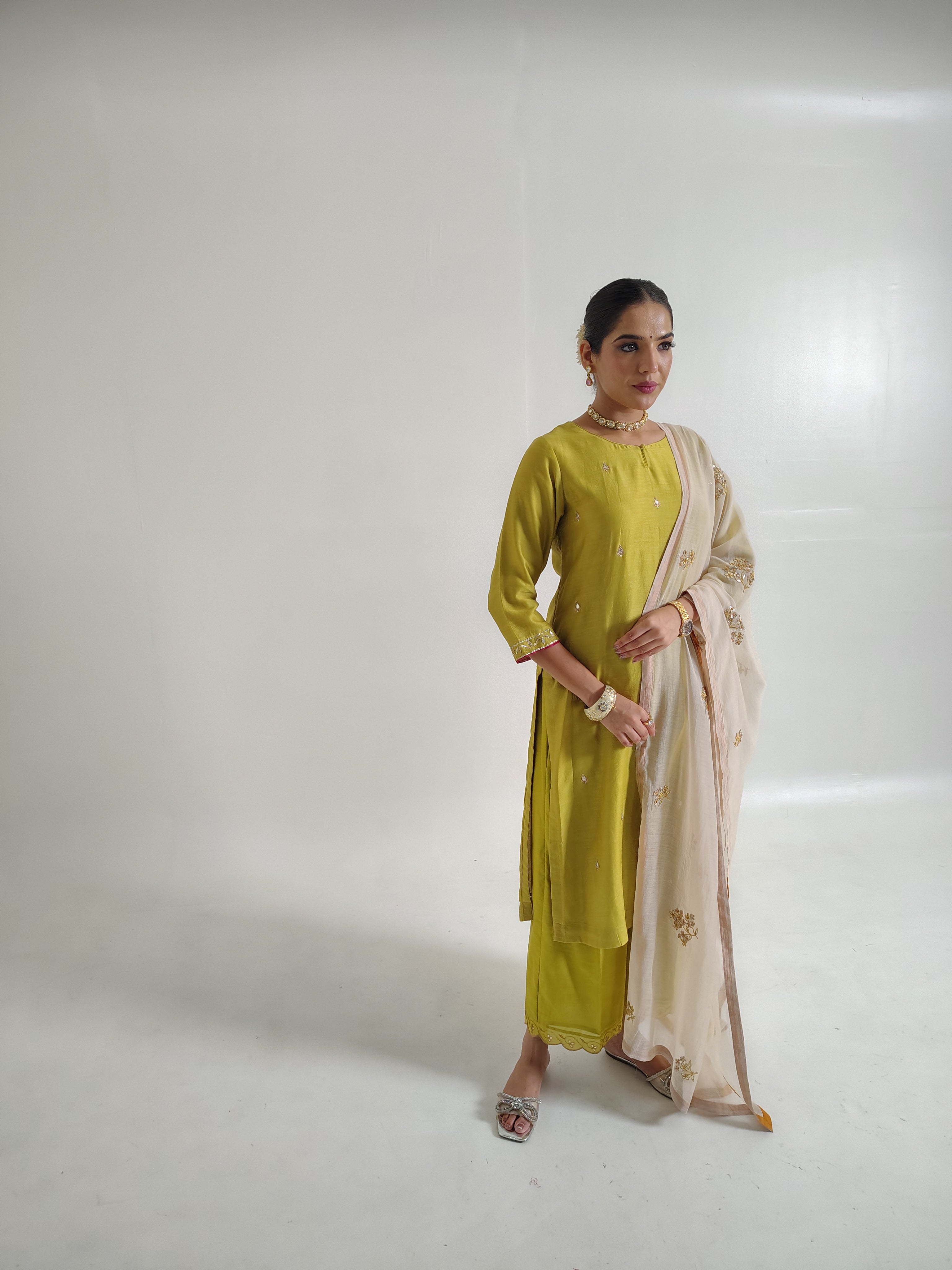 Pear Green Aari-Zardozi Embroidered Kurta Set