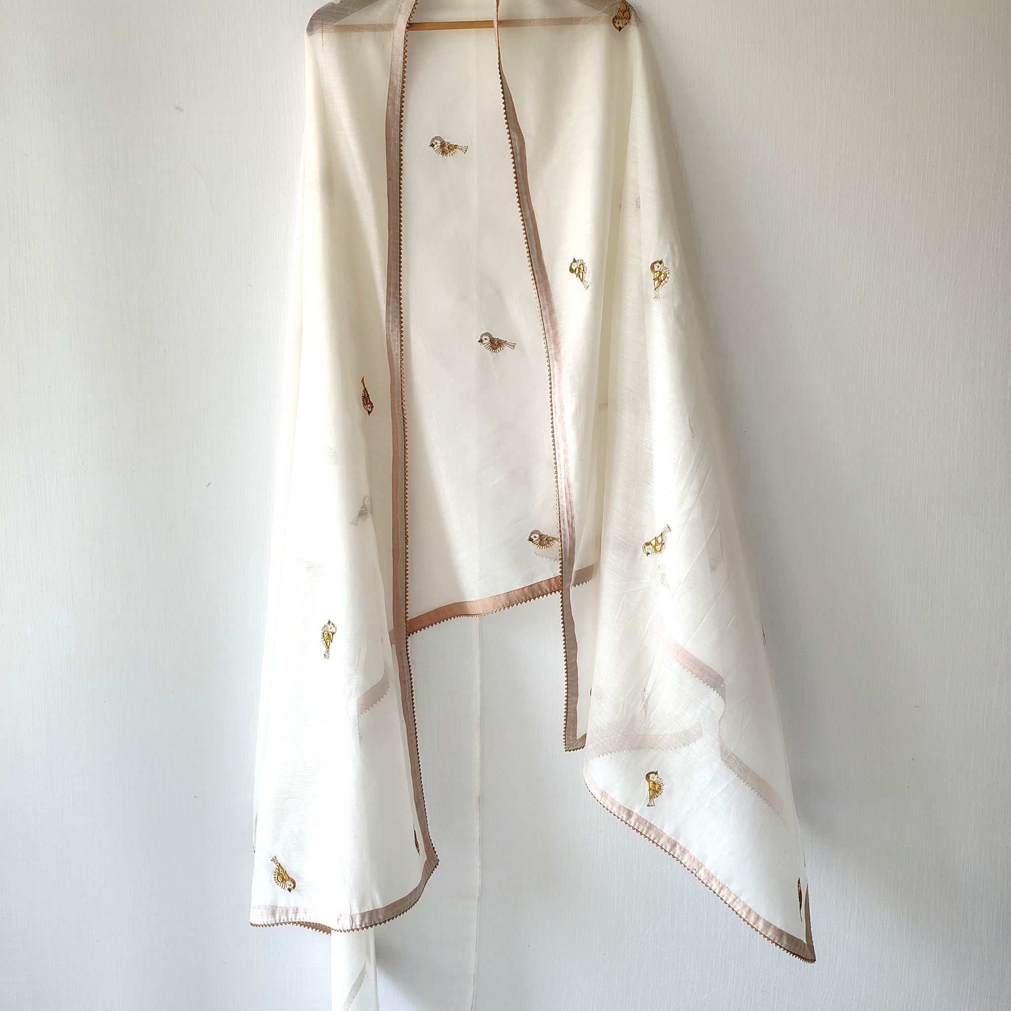 White Gold Chidiya Gota Patti Chanderi Dupatta