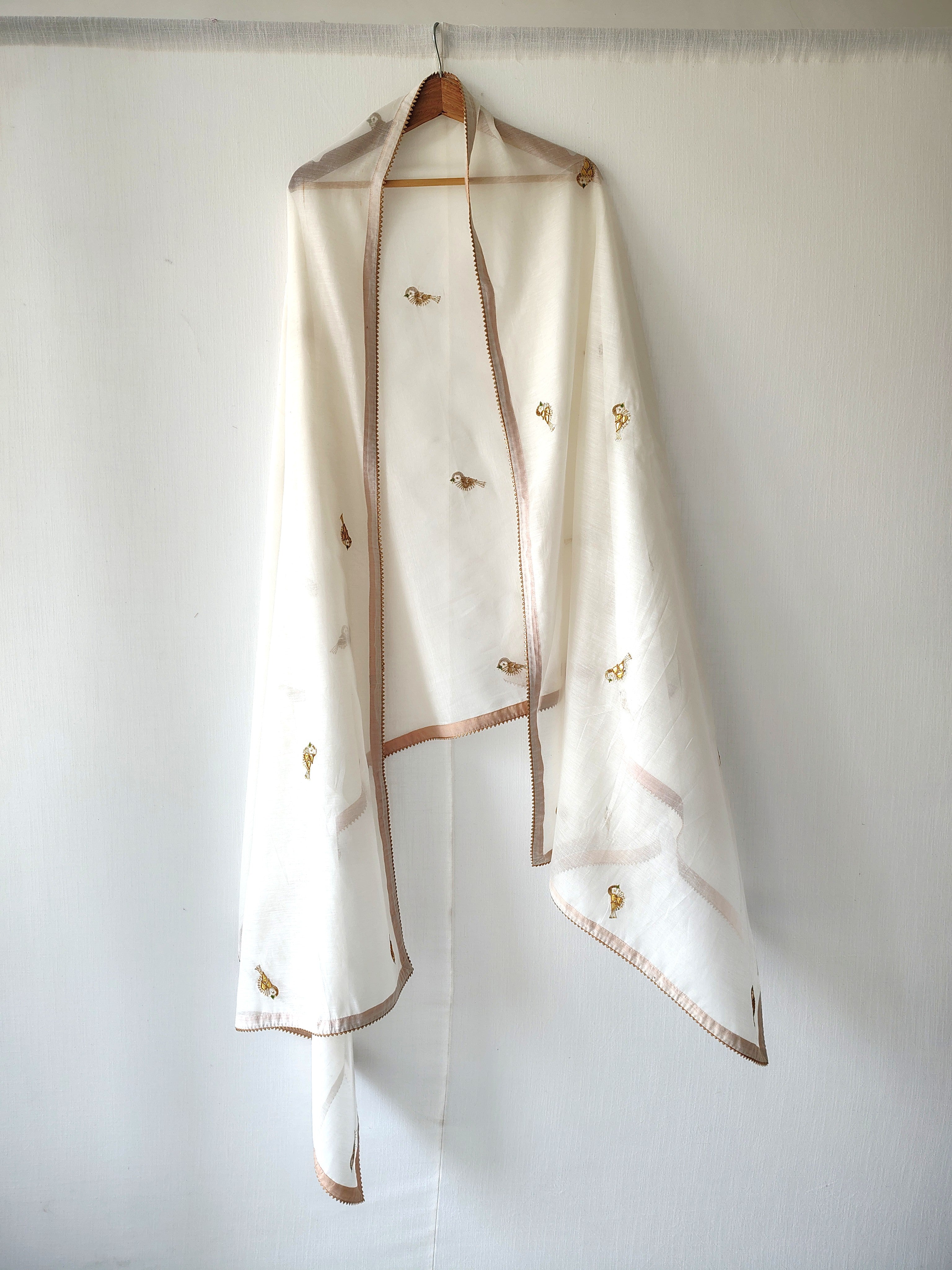 White Gold Chidiya Gota Patti Chanderi Dupatta