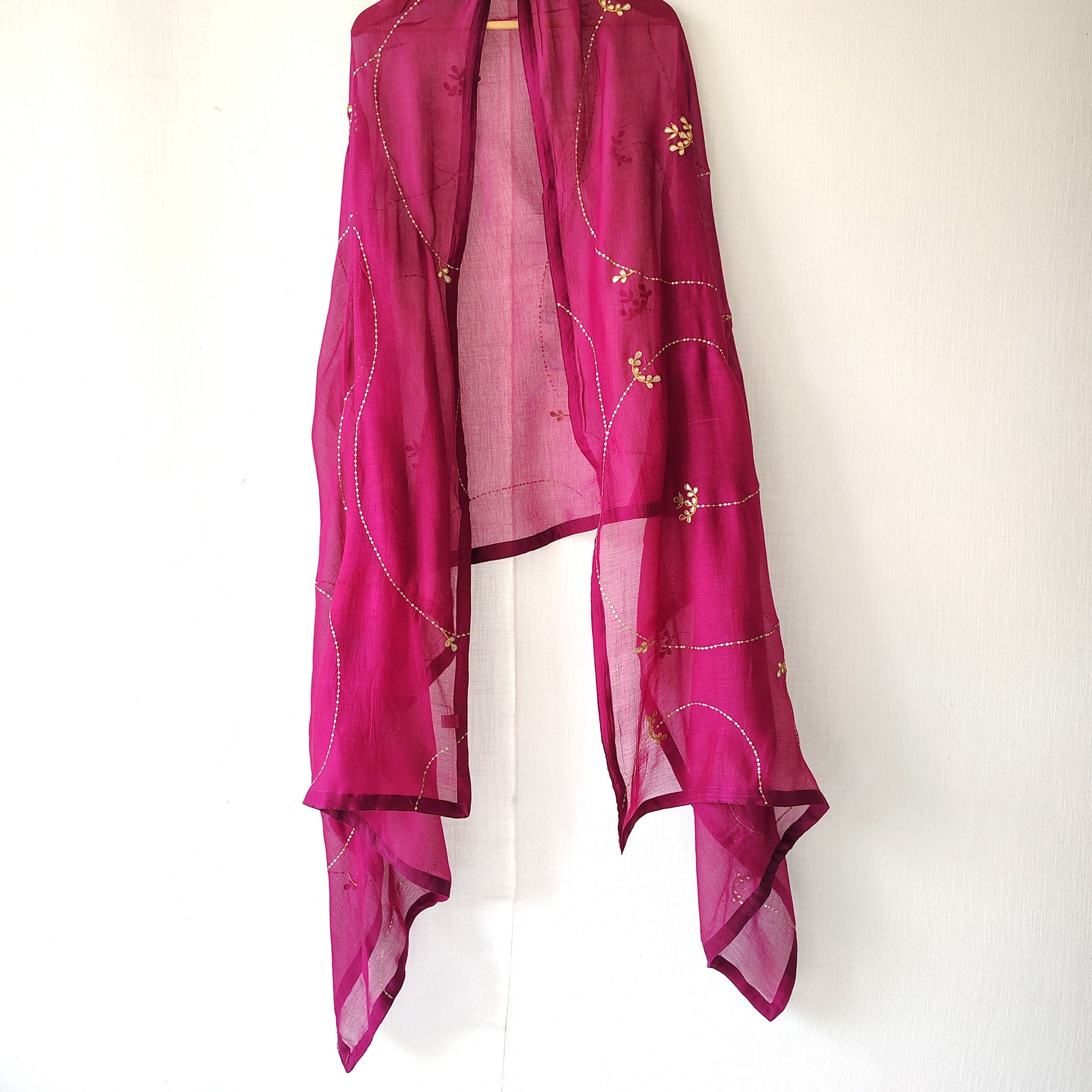 Dark Magenta Pink Hand Embroidered Gota Patti Dupatta