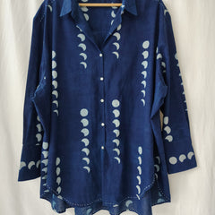 Indigo Moon Phases Loose Fit Cotton Shirt Block Print
