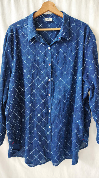 Indigo Loose Fit Cotton Shirt Block Print