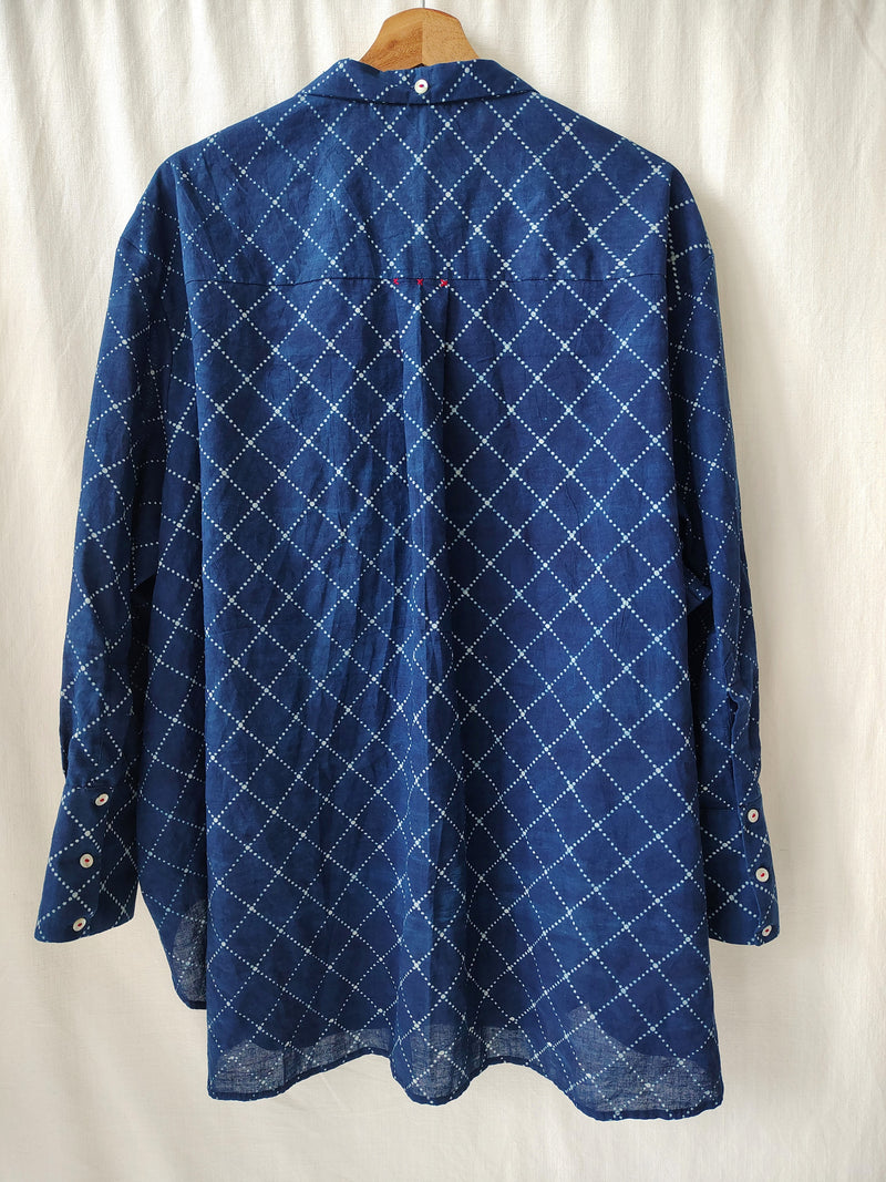 Indigo Loose Fit Cotton Shirt Block Print