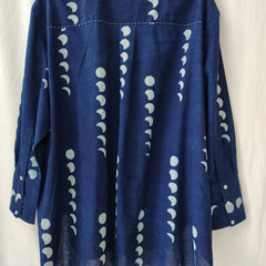 Indigo Moon Phases Loose Fit Cotton Shirt Block Print