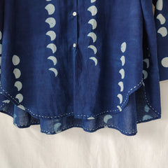 Indigo Moon Phases Loose Fit Cotton Shirt Block Print