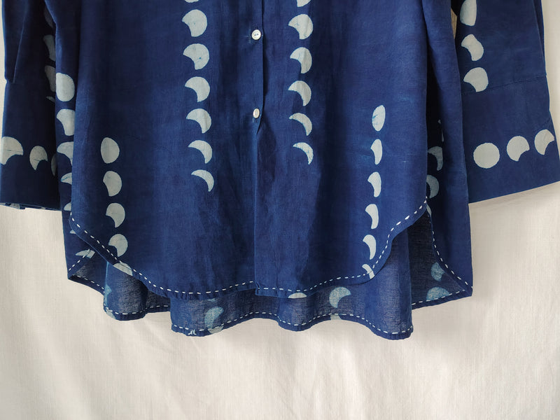 Indigo Moon Phases Loose Fit Cotton Shirt Block Print
