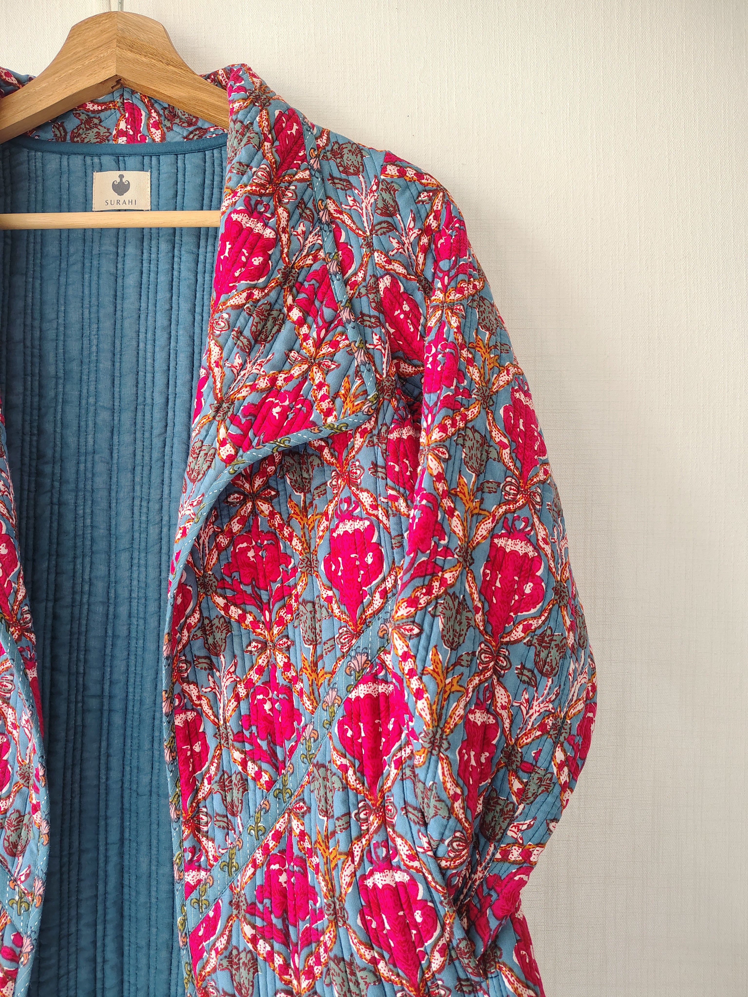 Block Printed Cotton Jacket - Hand Quilted