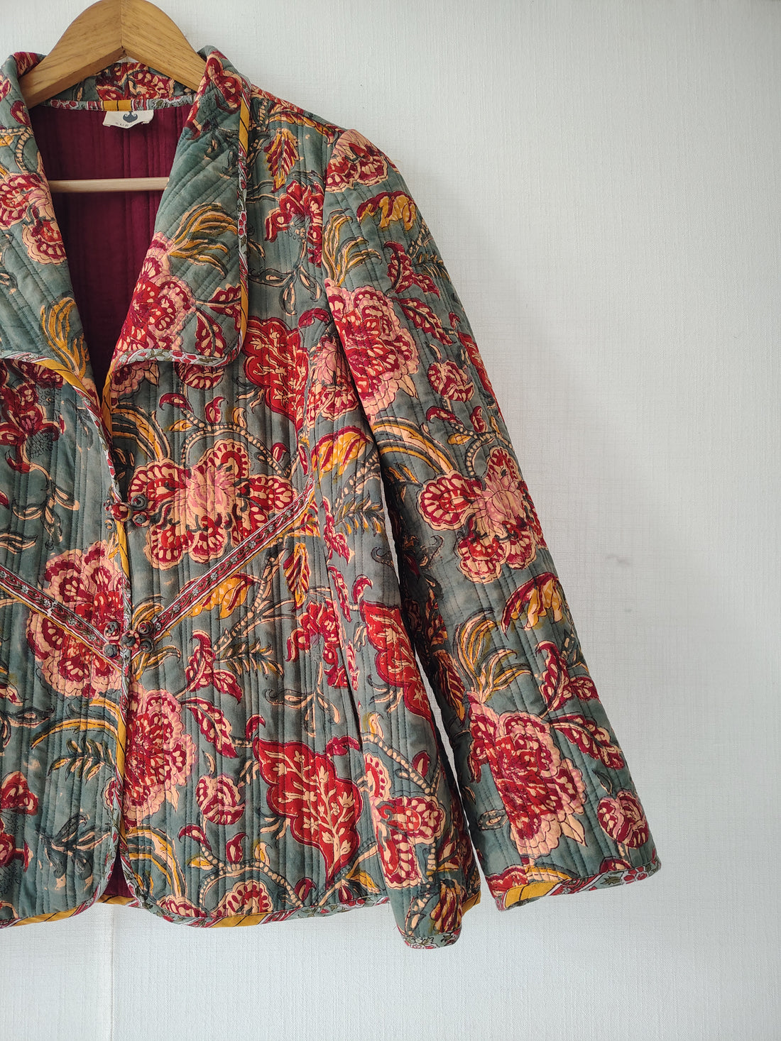 Hand Quilted Jacket Floral - Floral Block Print