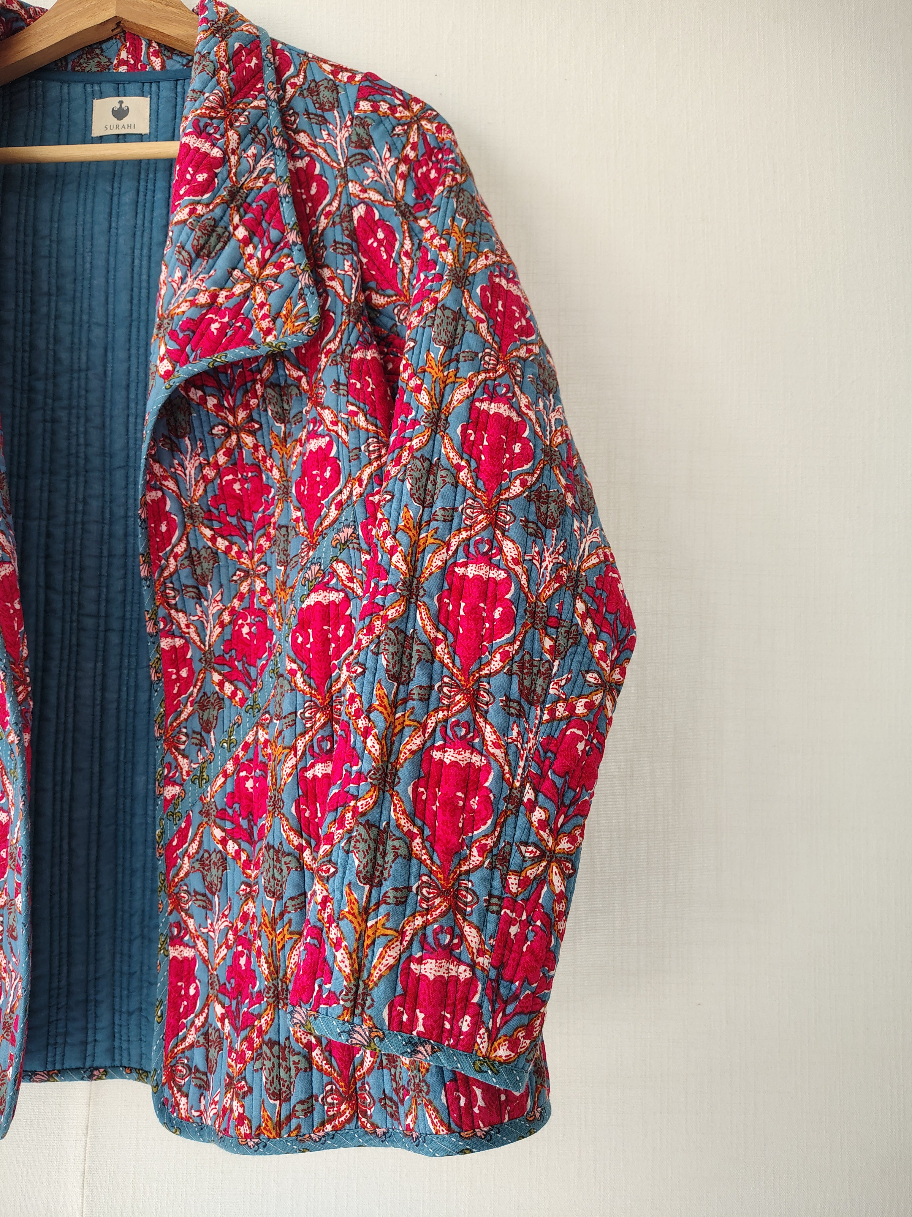 Block Printed Cotton Jacket - Hand Quilted