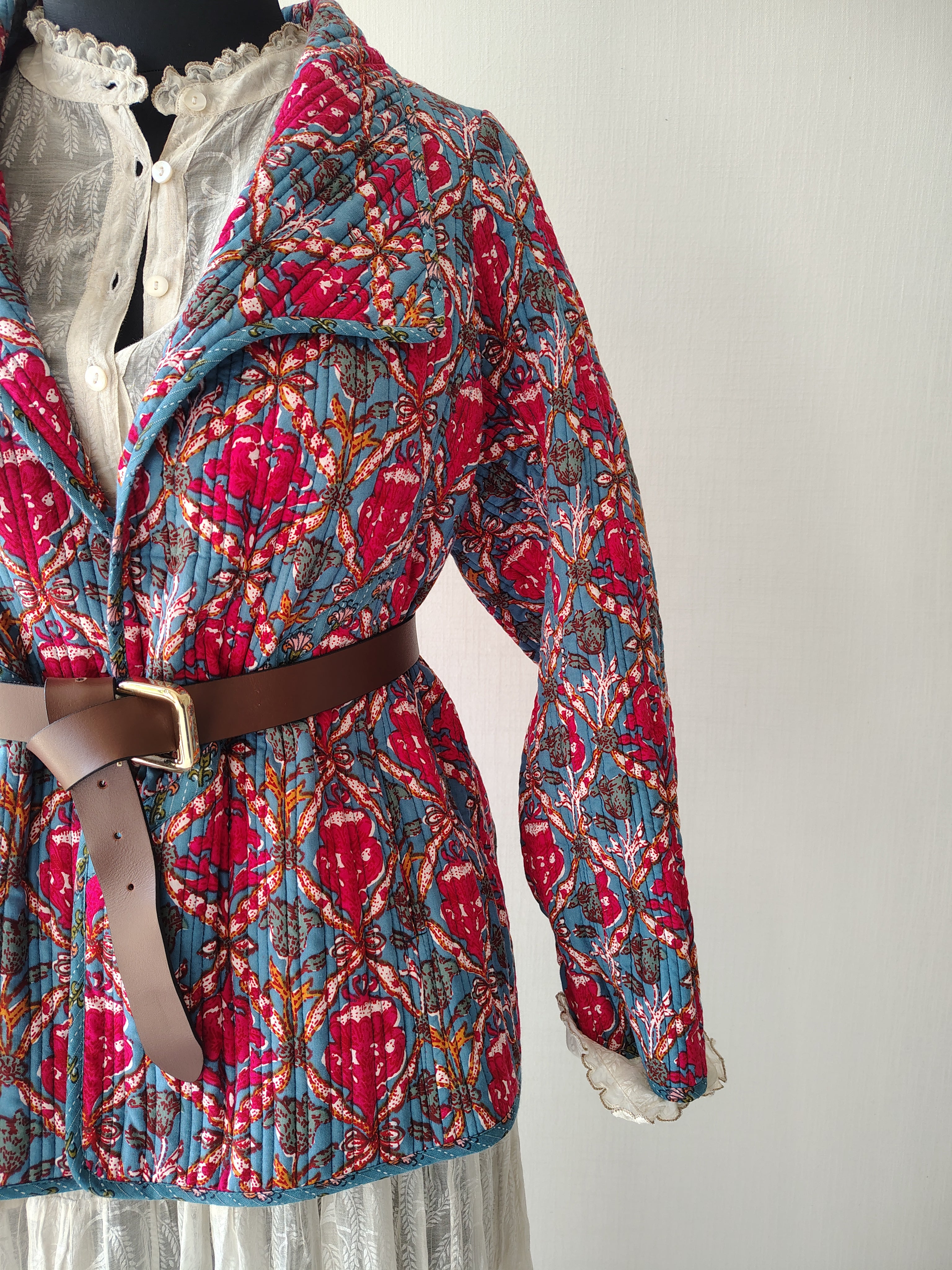 Block Printed Cotton Jacket - Hand Quilted