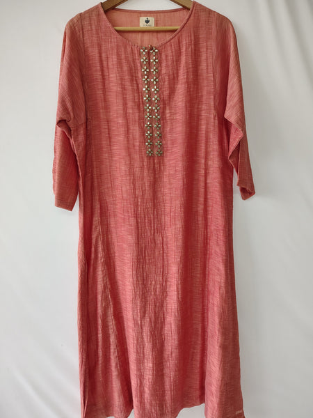 Coral Pink Gota Patti Hand Embroidered Kurta & Pant Set