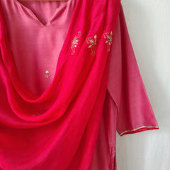 Pink & Red Gota Patti Hand Embroidered Kurta Set with Dupatta