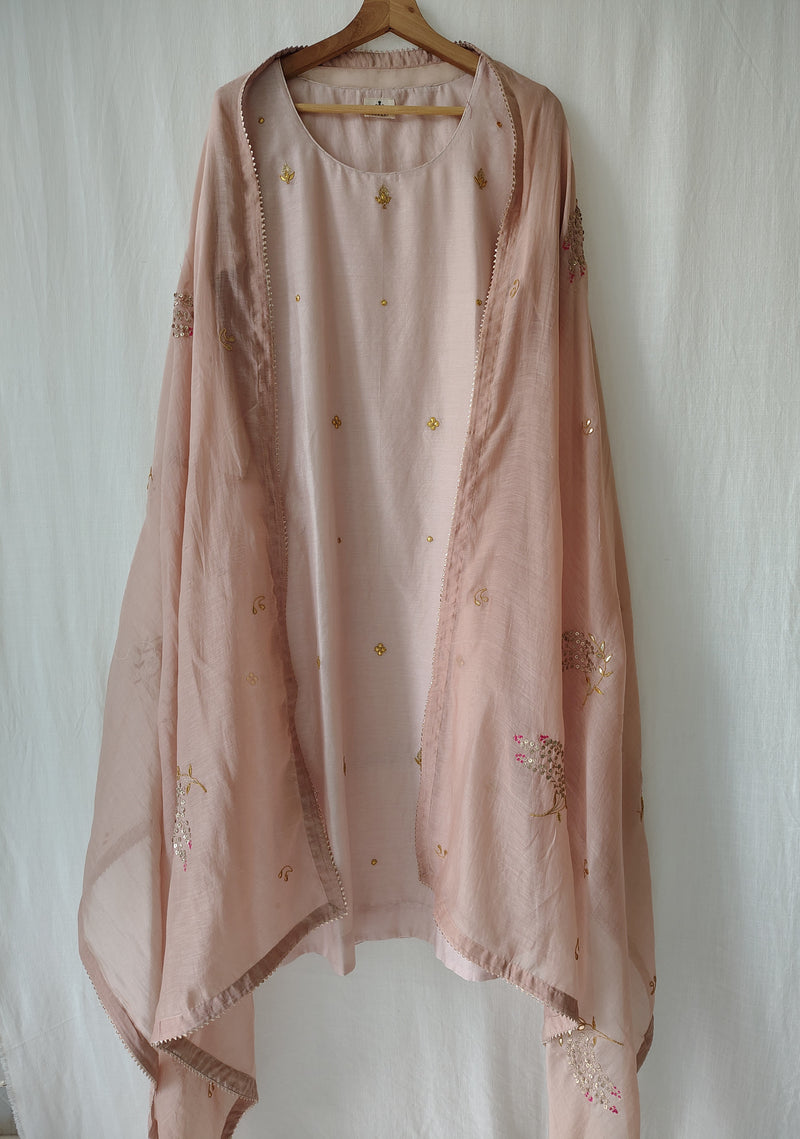 Rose Pink Gota Patti Hand Embroidered Suit Set with Dupatta