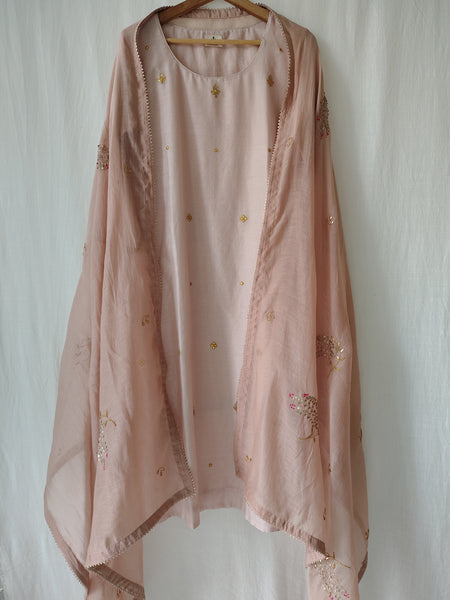Rose Pink Gota Patti Hand Embroidered Suit Set with Dupatta