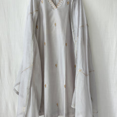 Grey Gota Patti Hand Embroidered Kurta Set with Dupatta