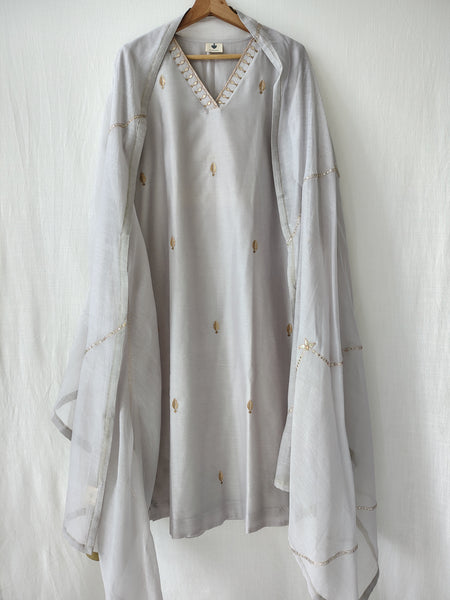 Grey Gota Patti Hand Embroidered Kurta Set with Dupatta