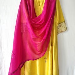 Yellow Hand Embroidered Gota Patti Kurta Set with Dupatta