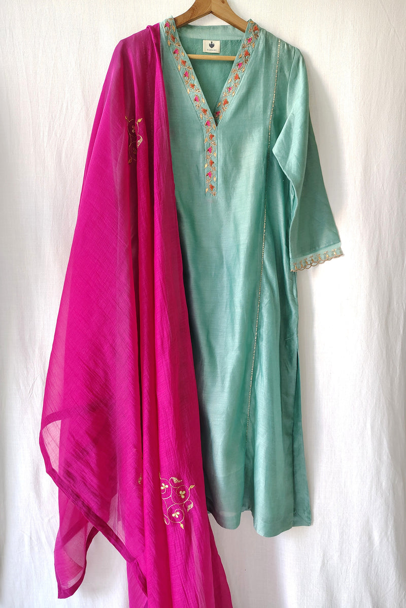 Ethnic Hand Embroidered Gota Patti Kurta Set with Dupatta