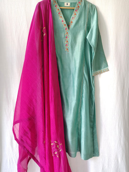 Ethnic Hand Embroidered Gota Patti Kurta Set with Dupatta
