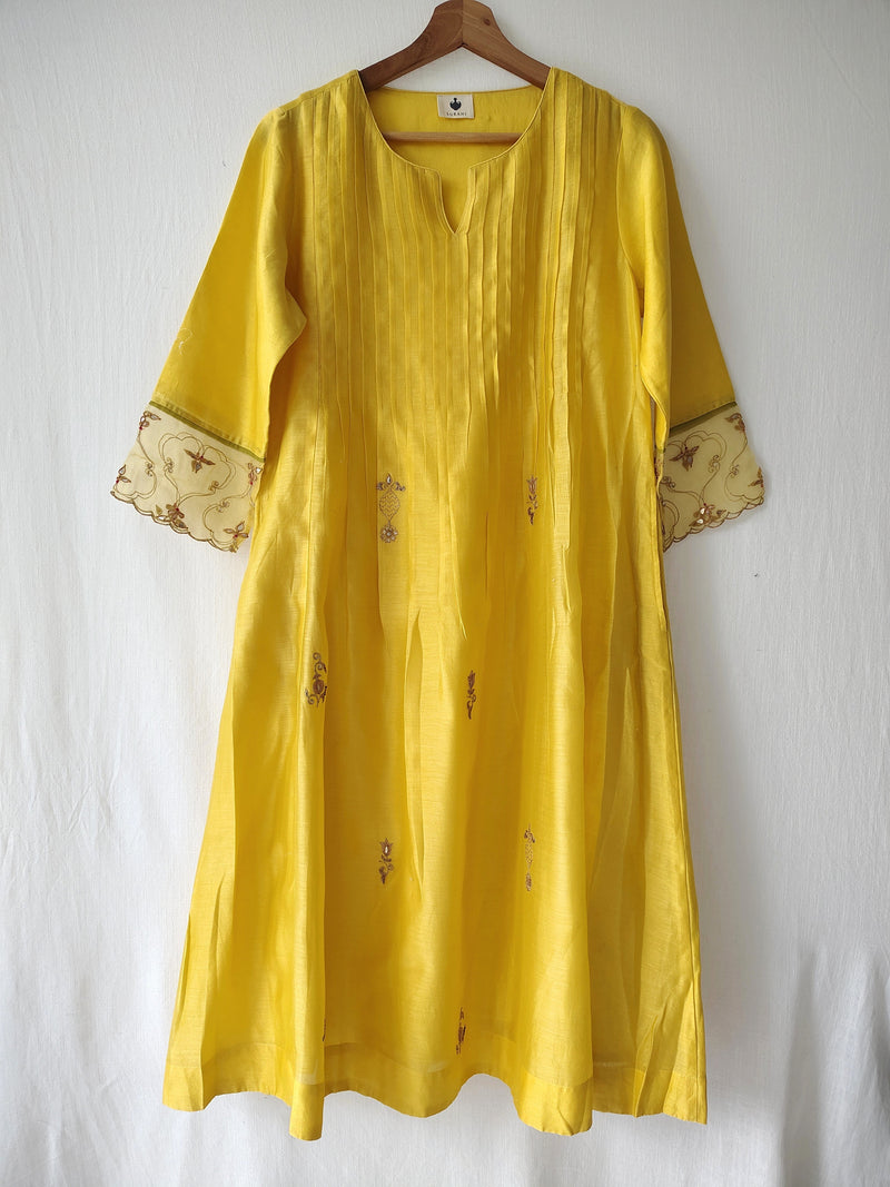 Yellow Hand Embroidered Gota Patti Kurta Set with Dupatta