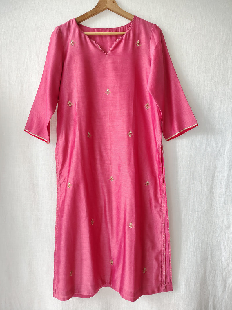 Pink & Red Gota Patti Hand Embroidered Kurta Set with Dupatta