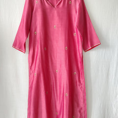Pink & Red Gota Patti Hand Embroidered Kurta Set with Dupatta