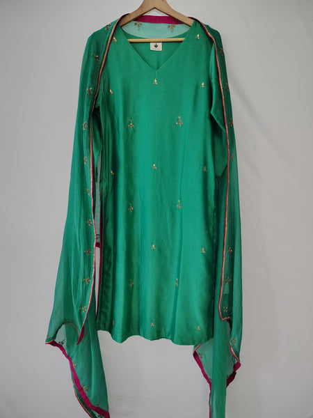 Green Gota Patti Hand Embroidered Suit with Dupatta