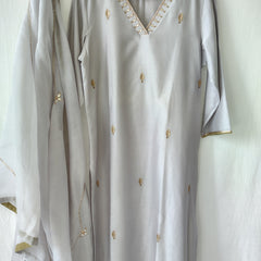 Grey Gota Patti Hand Embroidered Kurta Set with Dupatta