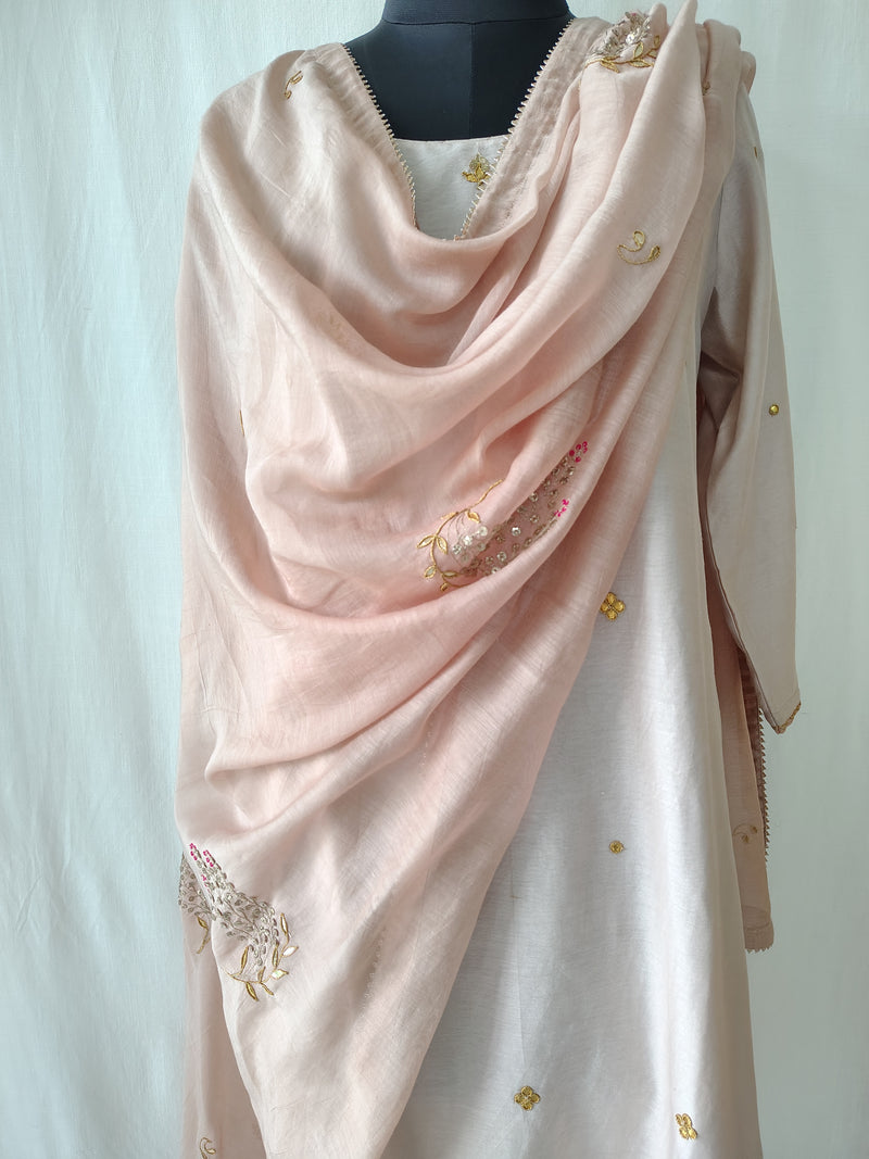 Rose Pink Gota Patti Hand Embroidered Suit Set with Dupatta