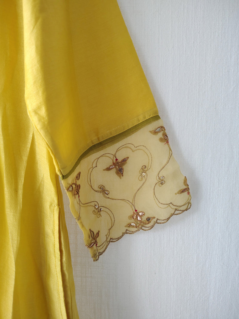 Yellow Hand Embroidered Gota Patti Kurta Set with Dupatta