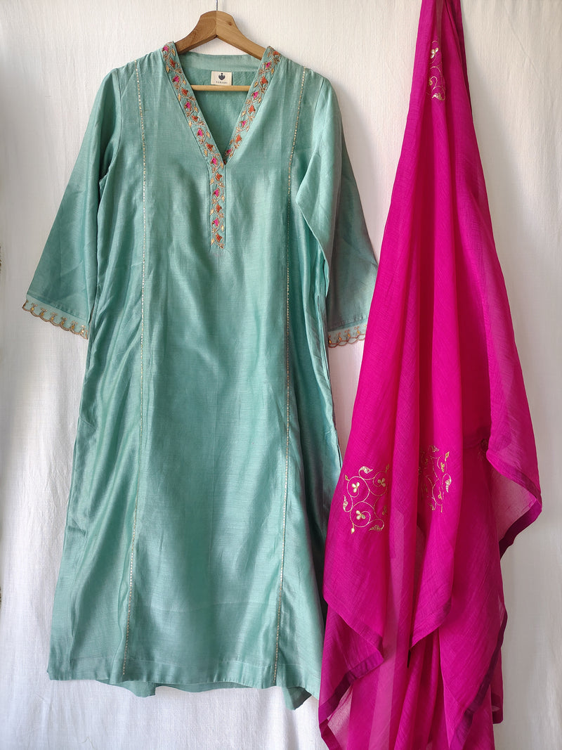 Ethnic Hand Embroidered Gota Patti Kurta Set with Dupatta