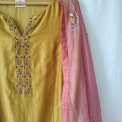 Mustard & Pink Gota Patti Hand Embroidered Suit Set with Dupatta