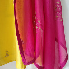 Yellow Hand Embroidered Gota Patti Kurta Set with Dupatta