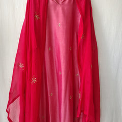 Pink & Red Gota Patti Hand Embroidered Kurta Set with Dupatta