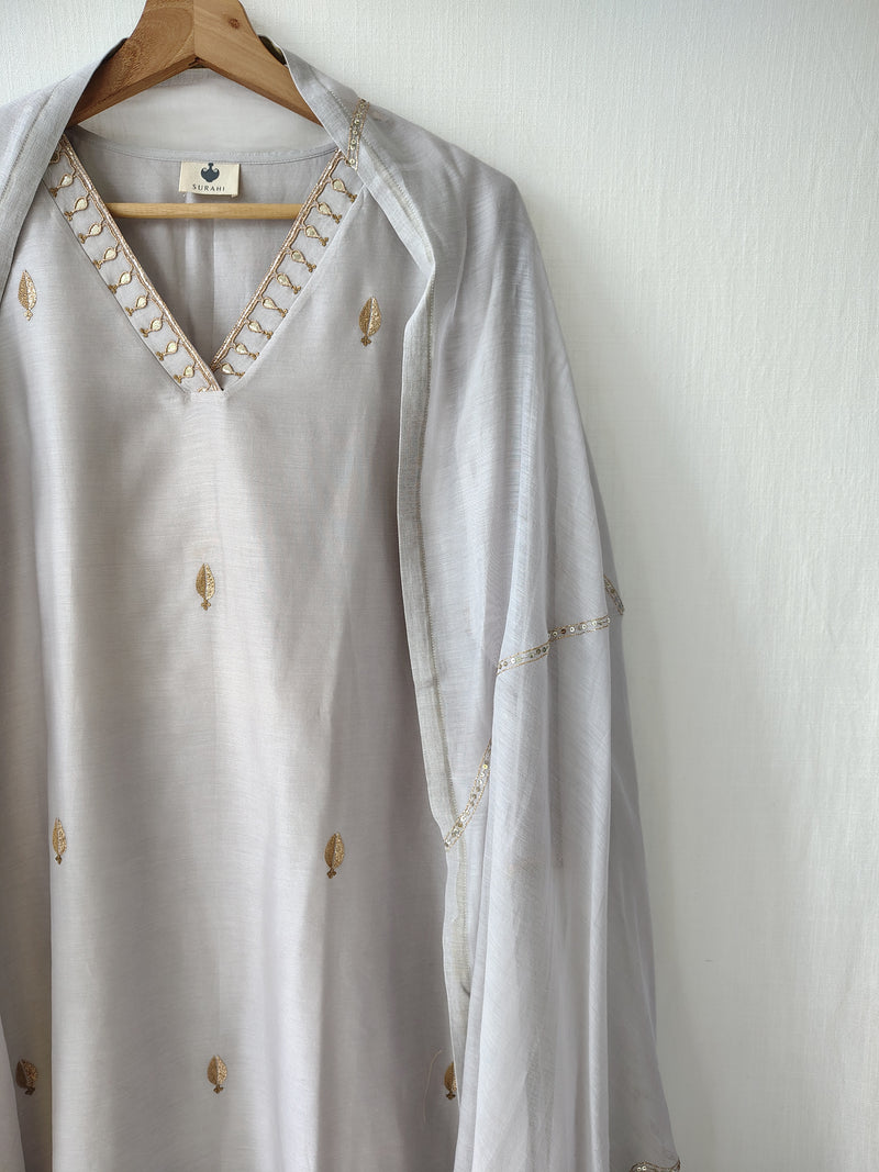 Grey Gota Patti Hand Embroidered Kurta Set with Dupatta