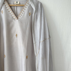 Grey Gota Patti Hand Embroidered Kurta Set with Dupatta