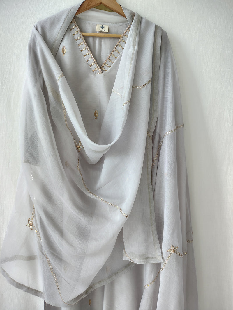 Grey Gota Patti Hand Embroidered Kurta Set with Dupatta